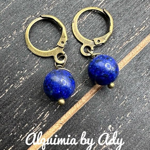 Beaded Hoop Earrings lapis lazuli - Picture 1 of 1